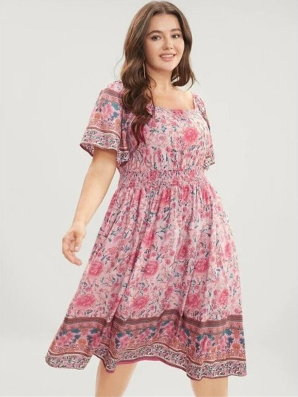 18/20 BloomChic Pink Floral Bandana Print Dress with Flutter Sleeve & Pockets